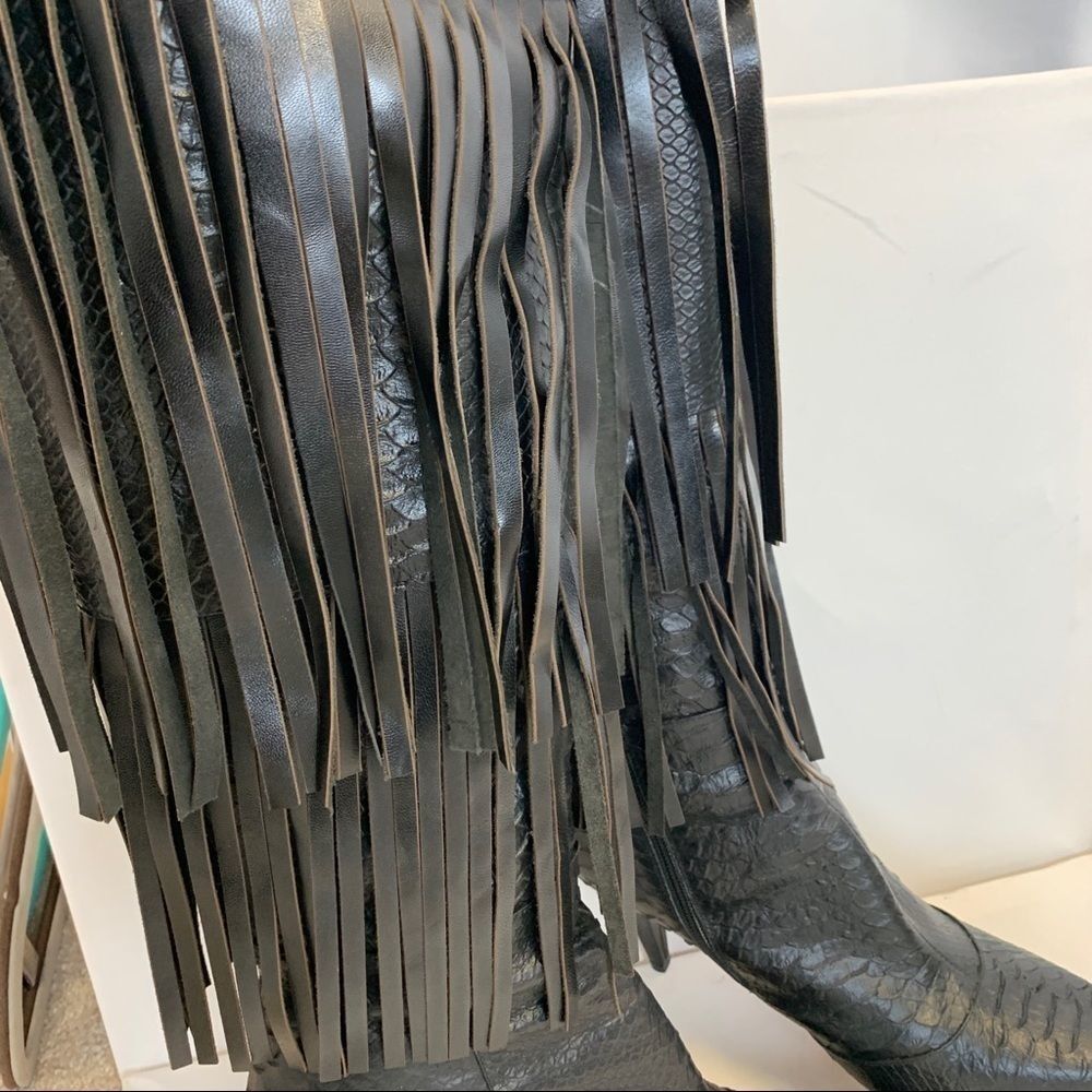 Fantasy collection black high heel fringe boots - Picture 10 of 12